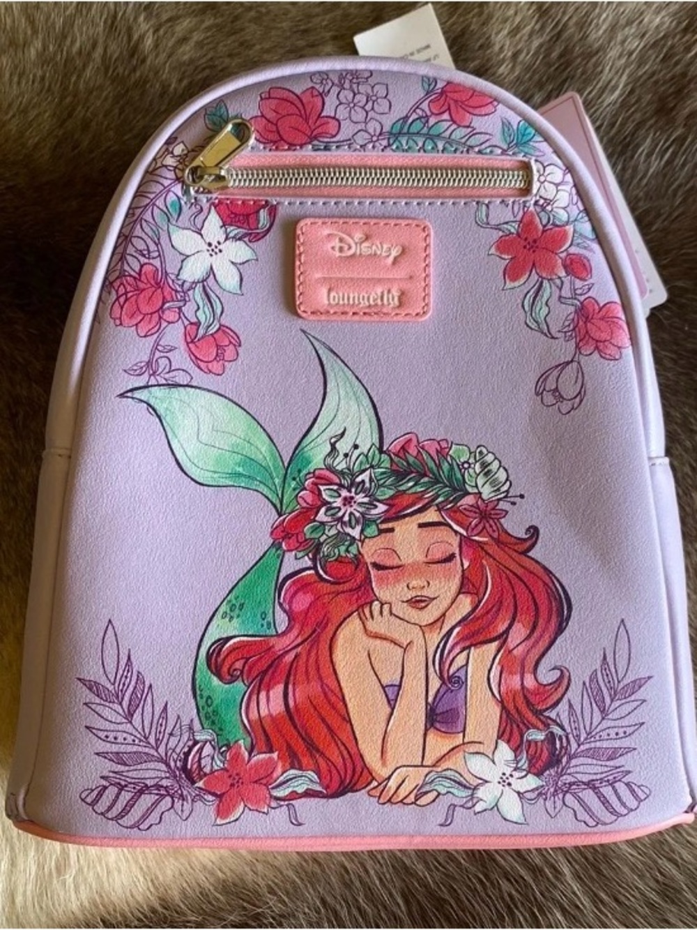 Loungefly Ariel Floral Mini Backpack - Lavender, Pink & Green